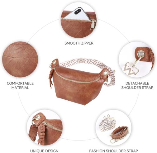 Fanny Packs Waist Bag for Women-Fashion Crossbody Bags Chest Purses Belt Bag with 2 Adjustable Strap (Brown) - Image 4