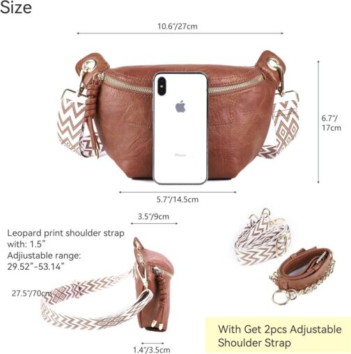Fanny Packs Waist Bag for Women-Fashion Crossbody Bags Chest Purses Belt Bag with 2 Adjustable Strap (Brown) - Image 6
