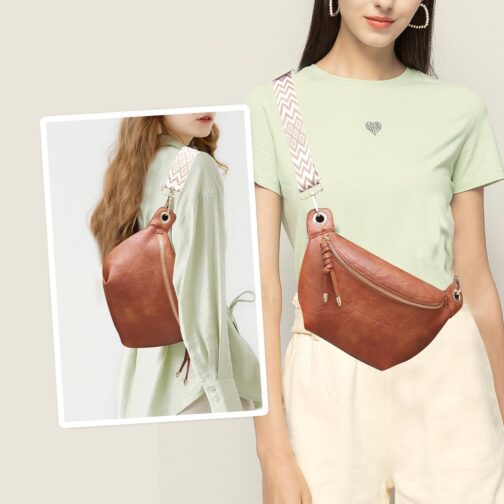 Fanny Packs Waist Bag for Women-Fashion Crossbody Bags Chest Purses Belt Bag with 2 Adjustable Strap (Brown) - Image 2