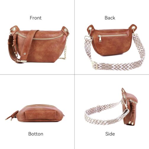 Fanny Packs Waist Bag for Women-Fashion Crossbody Bags Chest Purses Belt Bag with 2 Adjustable Strap (Brown) - Image 3