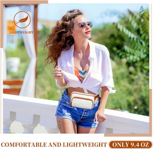 Fanny Packs for Women, Leather Fanny Pack Belt Bag for Women Men with 5 Zipper Pockets Adjustable Belts 4 Card Slots, White Fanny Pack Crossbody Fashion Waist Packs for Running Disney Hiking - Image 9