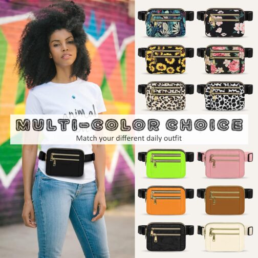 Fanny Packs for Women Fashion Waist Packs Bag with Adjustable Strap and 4 Zipper Pockets Waterproof Everywhere Crossbody Belt Bag for Workout Running Travelling(Black) - Image 6