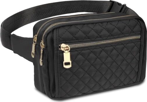 Fanny Packs for Women,Fashionable Crossbody Belt Bags Waist Pack for Teen Girls,Bum Hip Bag for Travel Hiking Cycling Running,Easy Carry Any Phone,Wallet (Black)