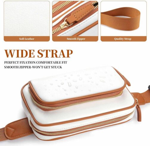 Fanny Packs for Women, Leather Fanny Pack Belt Bag for Women Men with 5 Zipper Pockets Adjustable Belts 4 Card Slots, White Fanny Pack Crossbody Fashion Waist Packs for Running Disney Hiking - Image 4