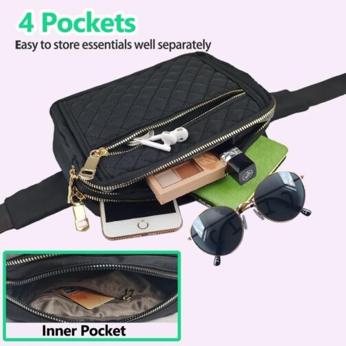 Fanny Packs for Women,Fashionable Crossbody Belt Bags Waist Pack for Teen Girls,Bum Hip Bag for Travel Hiking Cycling Running,Easy Carry Any Phone,Wallet (Black) - Image 5