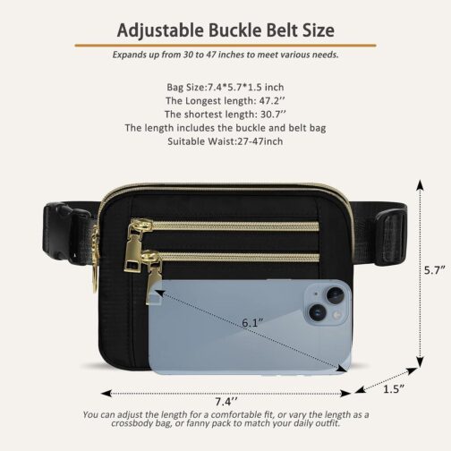 Fanny Packs for Women Fashion Waist Packs Bag with Adjustable Strap and 4 Zipper Pockets Waterproof Everywhere Crossbody Belt Bag for Workout Running Travelling(Black) - Image 5