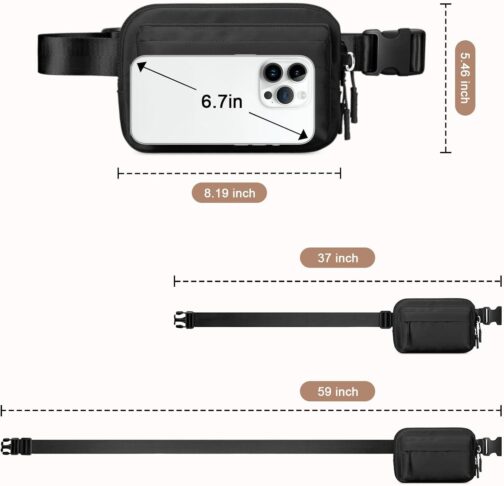 Fanny Packs for Women Men,Belt Bag with 4 Zipper Pockets,Waterproof Crossbody Bag,Fashion Waist Packs with Adjustable Long Strap for Workout/Running/Yoga/Shopping/Hiking,Black - Image 5