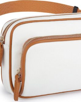 Fanny Packs for Women, Leather Fanny Pack Belt Bag for Women Men with 5 Zipper Pockets Adjustable Belts 4 Card Slots, White Fanny Pack Crossbody Fashion Waist Packs for Running Disney Hiking