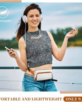 Fanny Packs for Women, Leather Fanny Pack Belt Bag for Women Men with 5 Zipper Pockets Adjustable Belts 4 Card Slots, White Fanny Pack Crossbody Fashion Waist Packs for Running Disney Hiking