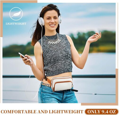 Fanny Packs for Women, Leather Fanny Pack Belt Bag for Women Men with 5 Zipper Pockets Adjustable Belts 4 Card Slots, White Fanny Pack Crossbody Fashion Waist Packs for Running Disney Hiking - Image 2