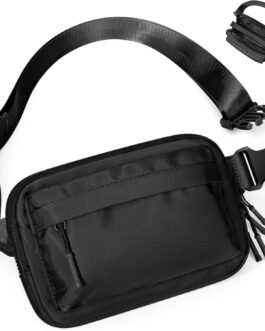 Fanny Packs for Women Men,Belt Bag with 4 Zipper Pockets,Waterproof Crossbody Bag,Fashion Waist Packs with Adjustable Long Strap for Workout/Running/Yoga/Shopping/Hiking,Black