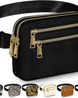Fanny Packs for Women Fashion Waist Packs Bag with Adjustable Strap and 4 Zipper Pockets Waterproof Everywhere Crossbody Belt Bag for Workout Running Travelling(Black)