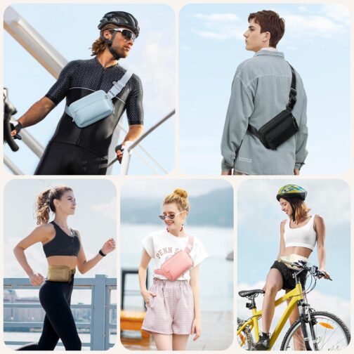 Fanny Packs for Women Men,Belt Bag with 4 Zipper Pockets,Waterproof Crossbody Bag,Fashion Waist Packs with Adjustable Long Strap for Workout/Running/Yoga/Shopping/Hiking,Black - Image 8