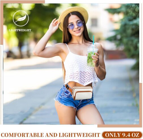 Fanny Packs for Women, Leather Fanny Pack Belt Bag for Women Men with 5 Zipper Pockets Adjustable Belts 4 Card Slots, White Fanny Pack Crossbody Fashion Waist Packs for Running Disney Hiking - Image 8