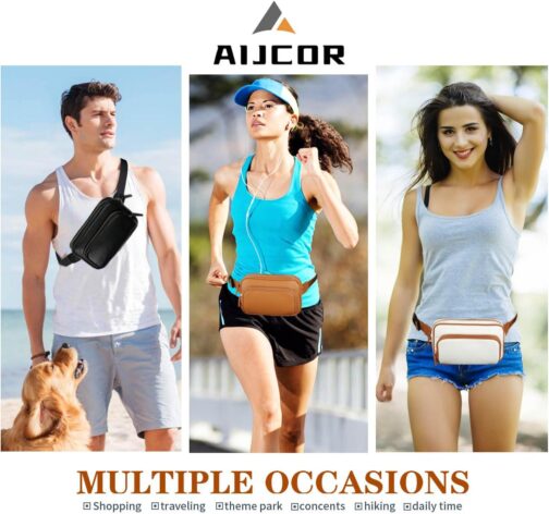 Fanny Packs for Women, Leather Fanny Pack Belt Bag for Women Men with 5 Zipper Pockets Adjustable Belts 4 Card Slots, White Fanny Pack Crossbody Fashion Waist Packs for Running Disney Hiking - Image 7