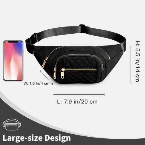 Fanny Packs for Women Fashionable Stylish Cute Nylon Designer Fanny Pack Waterproof Waist Belt Bag Pouch Chest Sling Fannypack's Crossbody bags for Women Sport Workout Travel Work (Black) - Image 5