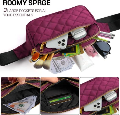 Fashion Fanny Packs for Women and Men, Girls Boys Teens Waist Bag Hip Bum Bag Cute Fanny Pack Casual Bum Bag with Multi-Pockets Adjustable Belts for Disney Traveling Cycling Running (Wine Red) - Image 3