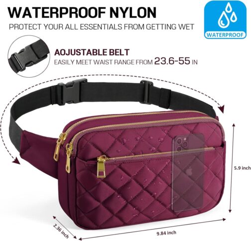 Fashion Fanny Packs for Women and Men, Girls Boys Teens Waist Bag Hip Bum Bag Cute Fanny Pack Casual Bum Bag with Multi-Pockets Adjustable Belts for Disney Traveling Cycling Running (Wine Red) - Image 5