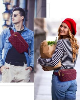 Fashion Fanny Packs for Women and Men, Girls Boys Teens Waist Bag Hip Bum Bag Cute Fanny Pack Casual Bum Bag with Multi-Pockets Adjustable Belts for Disney Traveling Cycling Running (Wine Red)