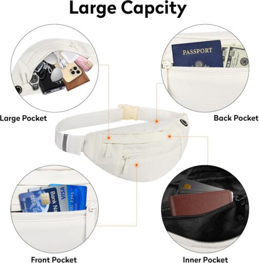 Fashion Large Fanny Waist Pack Crossbody Belt Bag for Women and Men,Lightweight Bag with Zipper and Pockets,Water Resistant,Hands Free Phone Carrying,for Running,Sports(Beige) - Image 4
