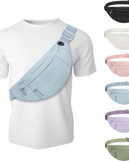 Fashion Large Fanny Waist Pack Crossbody Belt Bag for Women and Men,Lightweight Bag with Zipper and Pockets,Water Resistant,Hands Free Phone Carrying,for Running,Sports(Light Blue)