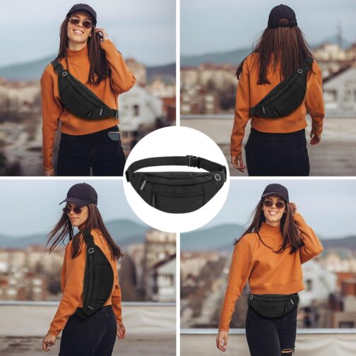 Fashion Large Fanny Waist Pack Crossbody Belt Bag for Women and Men,Lightweight Bag with Zipper and Pockets,Water Resistant,Hands Free Phone Carrying,for Running,Sports(Black) - Image 5