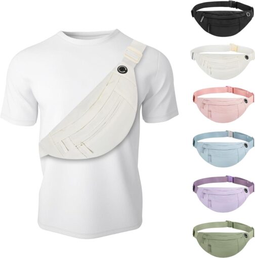 Fashion Large Fanny Waist Pack Crossbody Belt Bag for Women and Men,Lightweight Bag with Zipper and Pockets,Water Resistant,Hands Free Phone Carrying,for Running,Sports(Beige)