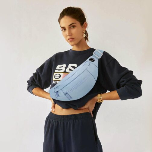 Fashion Large Fanny Waist Pack Crossbody Belt Bag for Women and Men,Lightweight Bag with Zipper and Pockets,Water Resistant,Hands Free Phone Carrying,for Running,Sports(Light Blue) - Image 5