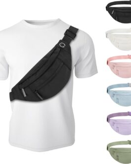 Fashion Large Fanny Waist Pack Crossbody Belt Bag for Women and Men,Lightweight Bag with Zipper and Pockets,Water Resistant,Hands Free Phone Carrying,for Running,Sports(Black)