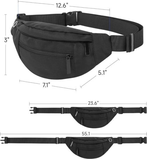 Fashion Large Fanny Waist Pack Crossbody Belt Bag for Women and Men,Lightweight Bag with Zipper and Pockets,Water Resistant,Hands Free Phone Carrying,for Running,Sports(Black) - Image 2