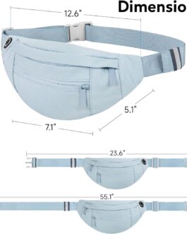 Fashion Large Fanny Waist Pack Crossbody Belt Bag for Women and Men,Lightweight Bag with Zipper and Pockets,Water Resistant,Hands Free Phone Carrying,for Running,Sports(Light Blue)
