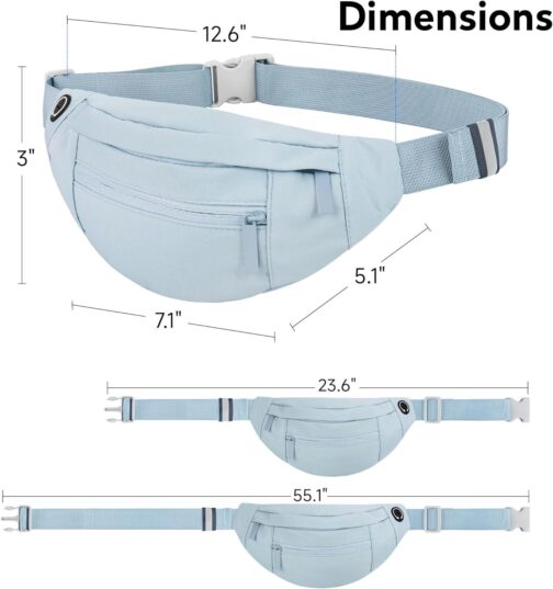 Fashion Large Fanny Waist Pack Crossbody Belt Bag for Women and Men,Lightweight Bag with Zipper and Pockets,Water Resistant,Hands Free Phone Carrying,for Running,Sports(Light Blue) - Image 2