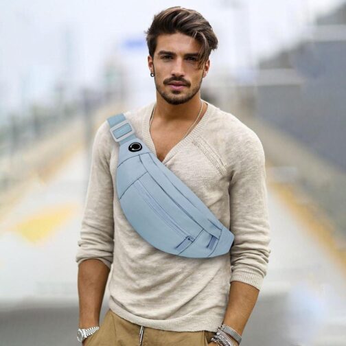Fashion Large Fanny Waist Pack Crossbody Belt Bag for Women and Men,Lightweight Bag with Zipper and Pockets,Water Resistant,Hands Free Phone Carrying,for Running,Sports(Light Blue) - Image 6