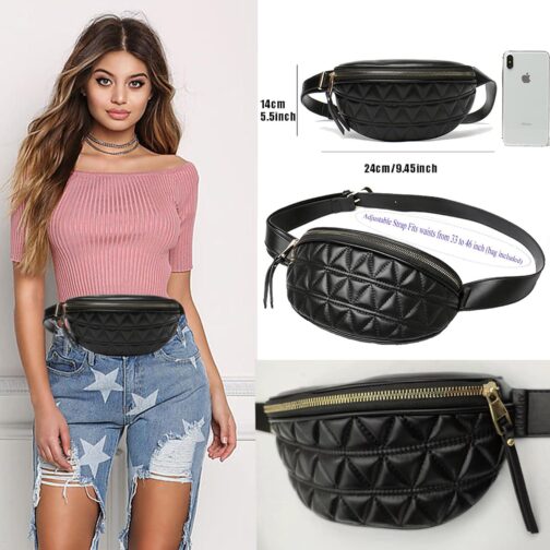 Fashion Waist Packs for Women Fanny Packs Quilted Belt Bag Festival Bum Bags Crossbody Waist Purse for Sports Workout Traveling Running Casual bag(Women Fanny Pack for Black) - Image 4