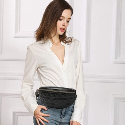 Fashion Waist Packs for Women Fanny Packs Quilted Belt Bag Festival Bum Bags Crossbody Waist Purse for Sports Workout Traveling Running Casual bag(Women Fanny Pack for Black) - Image 2
