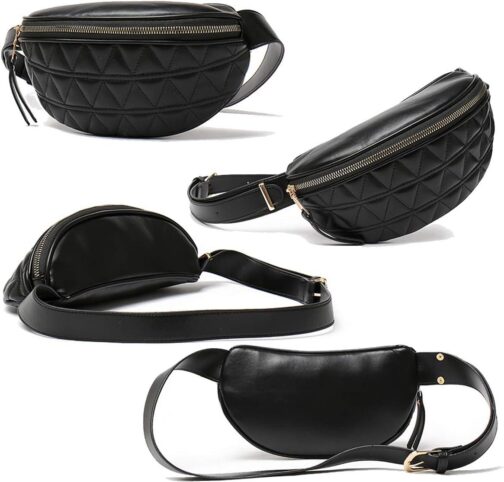 Fashion Waist Packs for Women Fanny Packs Quilted Belt Bag Festival Bum Bags Crossbody Waist Purse for Sports Workout Traveling Running Casual bag(Women Fanny Pack for Black) - Image 6
