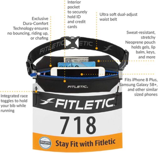 Fitletic Neo Race Belt, Black | Unique No Bounce Design for Marathon, Triathlon, Trail, 5k, 10k | Running Belt | N01R-01 - Image 5