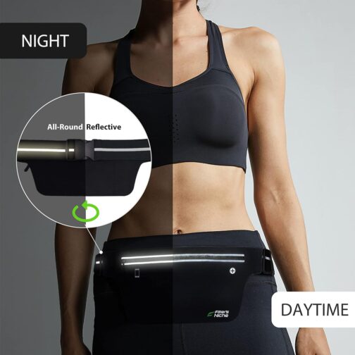 Fitter's Niche UltraSlim Fanny Waist Pack Water Resistant Bag, Reflective Elastic Belt Fit 24 to 43inch Waists, Holds Phones up to 6.7inch Ideal for Indoor and Outdoor Workouts, Exercises and Trips - Image 6