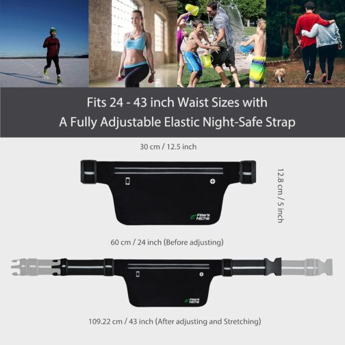 Fitter's Niche UltraSlim Fanny Waist Pack Water Resistant Bag, Reflective Elastic Belt Fit 24 to 43inch Waists, Holds Phones up to 6.7inch Ideal for Indoor and Outdoor Workouts, Exercises and Trips - Image 7