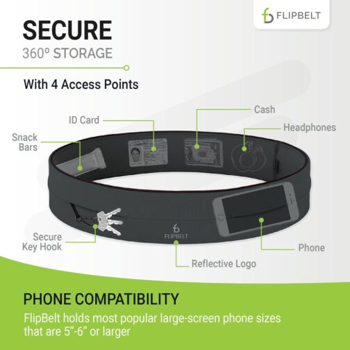 FlipBelt Classic Running Belt, Running Fanny Pack for Women and Men, Non Chafing Waist Band Pack for Phone, Moisture Wicking Storage Belt, USA Company - Image 3
