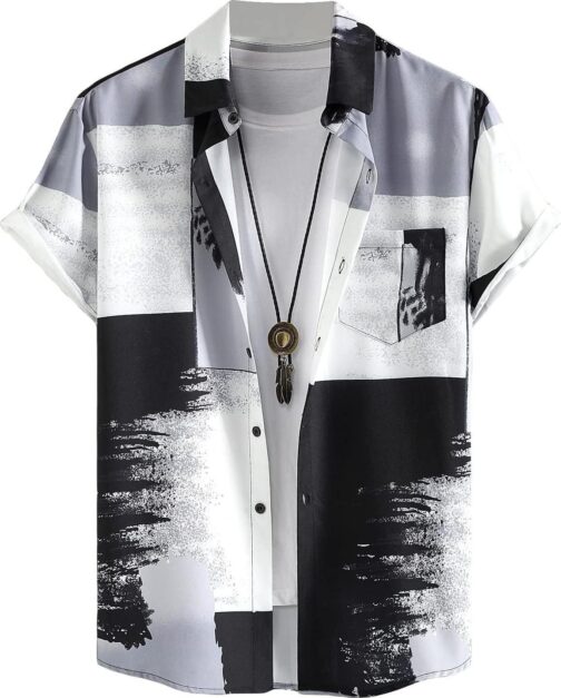 Floerns Men's Striped Shirts Casual Short Sleeve Button Down Shirts
