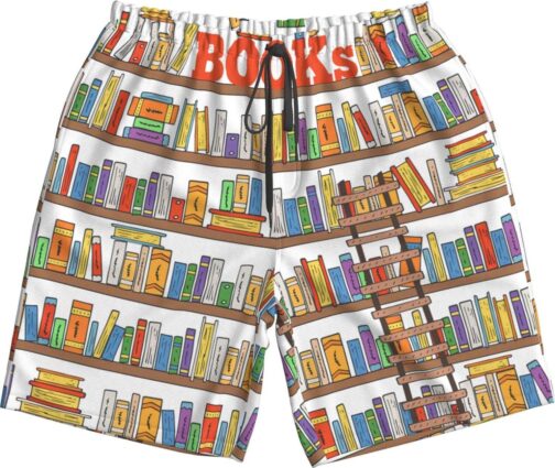 Funny Book Shelves Collection and Ladder Men's Swim Trunks Quick Dry Shorts for Beach, Casual, Summer, Hawaiian Bathing Suit - Image 7