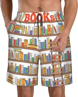 Funny Book Shelves Collection and Ladder Men’s Swim Trunks Quick Dry Shorts for Beach, Casual, Summer, Hawaiian Bathing Suit