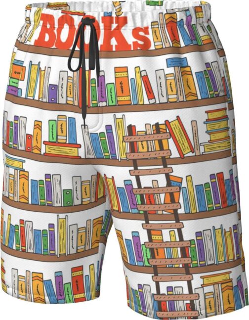 Funny Book Shelves Collection and Ladder Men's Swim Trunks Quick Dry Shorts for Beach, Casual, Summer, Hawaiian Bathing Suit - Image 5