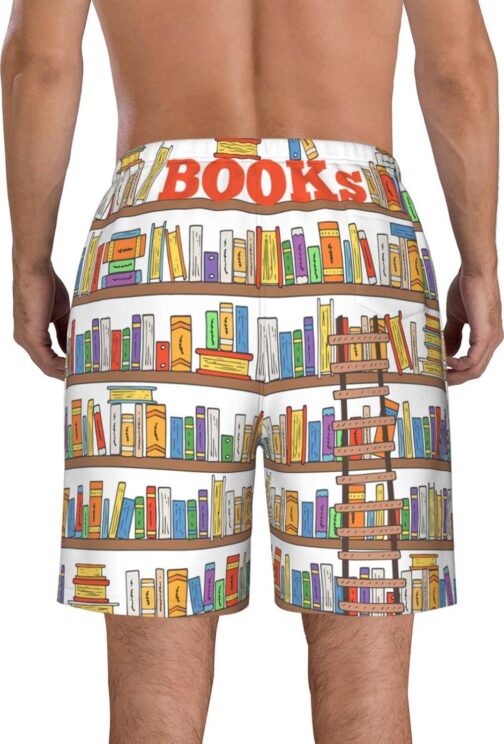 Funny Book Shelves Collection and Ladder Men's Swim Trunks Quick Dry Shorts for Beach, Casual, Summer, Hawaiian Bathing Suit - Image 3