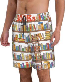 Funny Book Shelves Collection and Ladder Men’s Swim Trunks Quick Dry Shorts for Beach, Casual, Summer, Hawaiian Bathing Suit