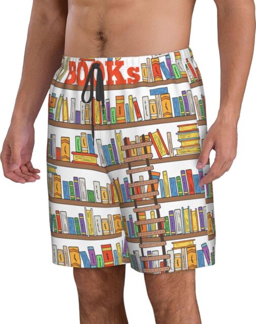 Funny Book Shelves Collection and Ladder Men's Swim Trunks Quick Dry Shorts for Beach, Casual, Summer, Hawaiian Bathing Suit - Image 2