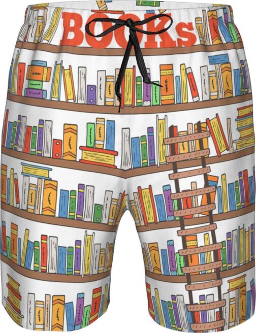 Funny Book Shelves Collection and Ladder Men's Swim Trunks Quick Dry Shorts for Beach, Casual, Summer, Hawaiian Bathing Suit - Image 4