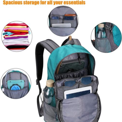 G4Free 35L Hiking Backpack Water Resistant Outdoor Sports Travel Daypack Lightweight with Rain Cover for Women Men (Peacock Green) - Image 5