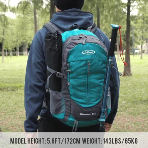 G4Free 35L Hiking Backpack Water Resistant Outdoor Sports Travel Daypack Lightweight with Rain Cover for Women Men (Peacock Green) - Image 6